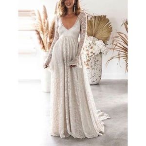 Maternity Deep V  Long Sleeve Open Back Dress